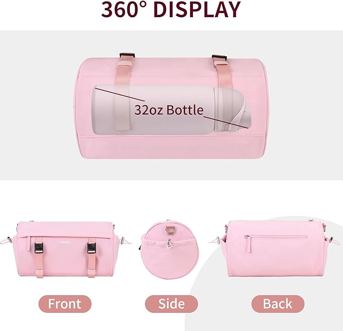 Small Gym Bag for Women Men, Mini Crossbody Travel Duffle Bag with Wet Compartment and Yoga Mat Strap, Compact Workout Bag for Sports Dance Swimming, Daily Commuting (Pink)