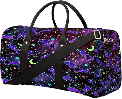 Travel Duffel Bag Bat Galaxy Moon Flower Sport Tote Gym Bag Waterproof Foldable Carryon Weekend Overnight Training Handbag Sports Duffle Bags for Women Men Boys Girls