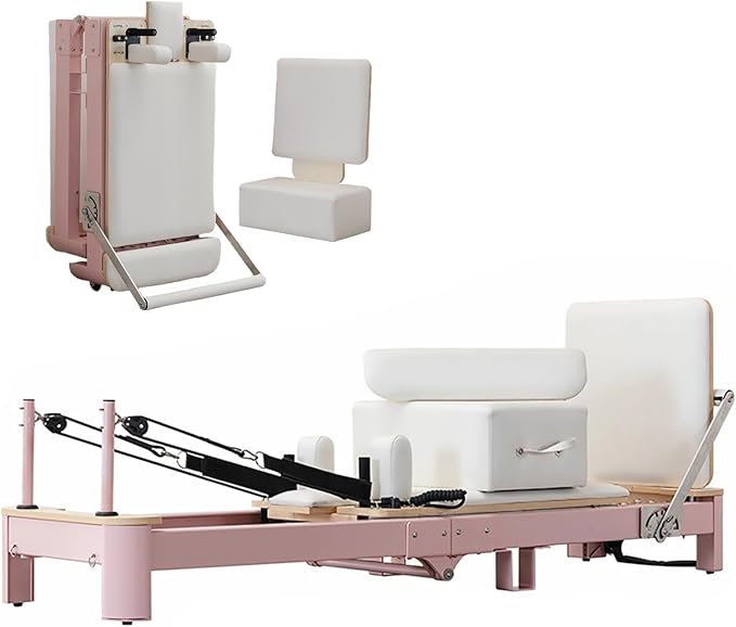 Pink Foldable Pilates Reformer Machine for Home, Aluminum Reformer Pilates Machine for Home and Studio