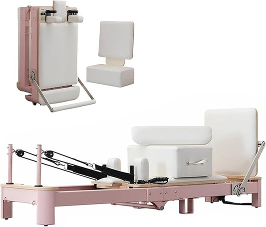 Pink Foldable Pilates Reformer Machine for Home, Aluminum Reformer Pilates Machine for Home and Studio