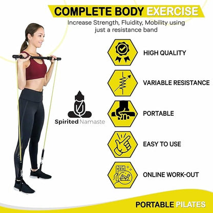 Spirited Namaste-Pilates Bar Home Gym Workout Equipment Kit with Resistance Bands| Portable Exercise Fitness Bar/Stick for Women and Men | 20,30, & 40 lb Pilate Toning Adjustable Squat & Body Band
