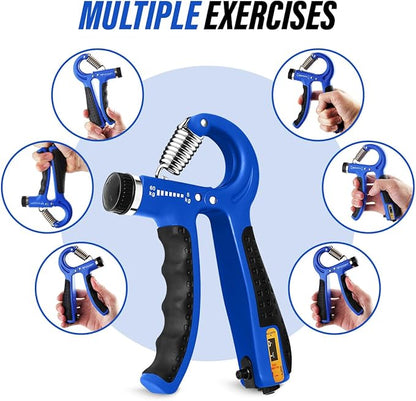 Hand Grip Strength Trainer with Adjustable Resistance 10-130lbs (4.5-59kg), Forearm Hand Grip Strength Exerciser for Muscle Building, Injury Recovery, and Therapy Stress Relief, 2 Pack Blue