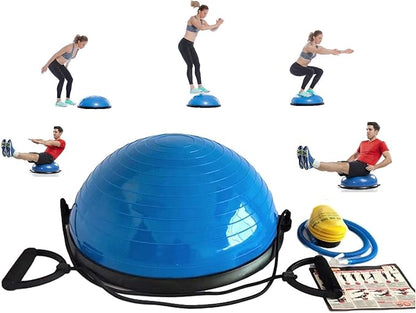 Half Ball Balance Trainer Stability Ball for Full Body Workout, Half Exercise Ball, Yoga Balance Ball Fitness Platform, Half Yoga Ball Balance Trainer Core Strength Training w 2 Exercise Handles (Blue)