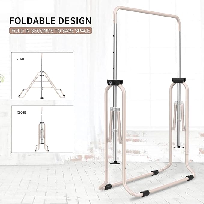 Tepemccu Expandable Gymnastics Bars, Adjustable Height Gymnastic Horizontal Bars, Children Folding Training Bar for Kids
