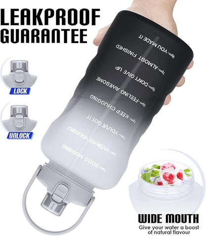 HydroPal 1 Gallon Water Bottles with Straw, 128 oz Water Bottle BPA Free Innovative 2-IN-1 Lid Gym Bottle with Times to Drink Motivational, Large for Sports Fitness Camping Water Jug （13.8X5.5 inch）
