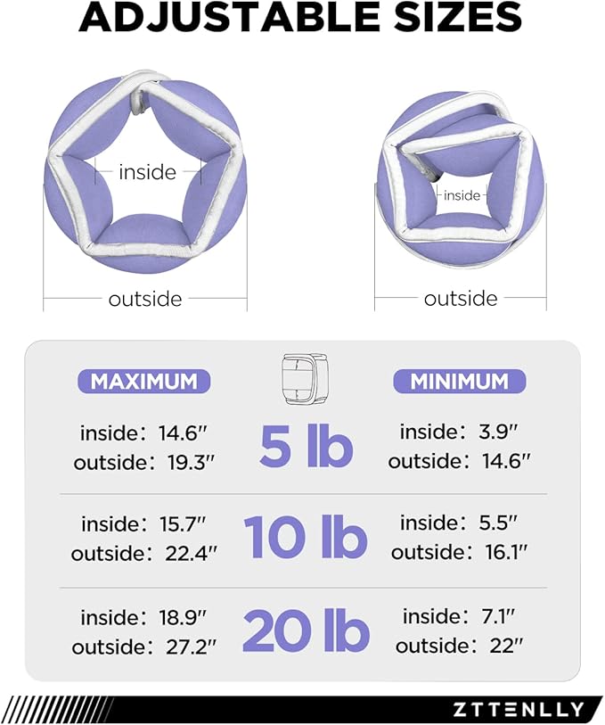 Adjustable Ankle Weights for Women Men and Kids | 1 Pair 5 10 15 18 20 Lbs Leg Wrist Ankle Weight Straps for Yoga, Walking, Running, Aerobics, Gym, Dance, Pilates, Cardio