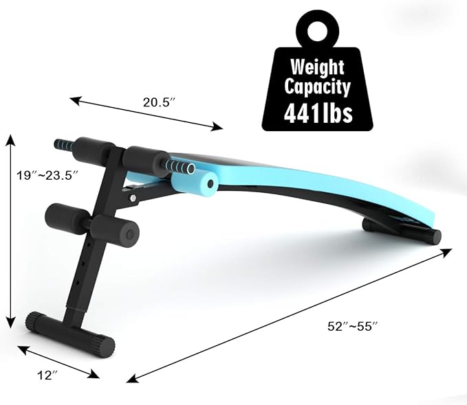 Goplus Adjustable Sit Up Bench, AB Slant Decline Incline Bench, Curved Workout Equipment for Home Gym Strength Training, Max Load 441 LBS