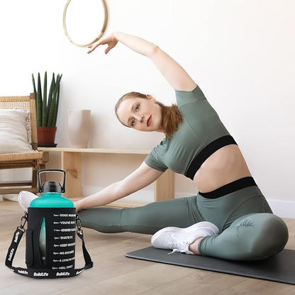 QuiFit 1 Gallon Water Bottle - with Straw & Motivational Time Marker Leak-Proof BPA Free Reusable Gym Sports Outdoor Large(128OZ/73OZ) Capacity Water Jug