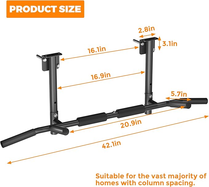 Joist Mounted Pull Up Bar, 3 in 1 Chin Up Bar Ceiling Mount Adjustable Height, 42" Wide Bar for Home Gym Cross Training Strength Building, Up to 350LBS