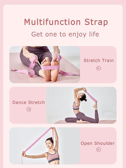 8ft 240g Super Thick Fitness Yoga Strap for Stretching, 3 Color Pure Cotton Durable Fitness Belt Bands Exercise Safe Adjustable D-Ring Buckle Gym Press Rope, Physical Therapy Tools