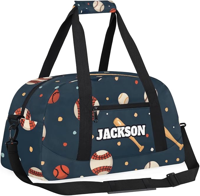 Personalized Baseball Gym Duffel Bags for Kids Boys with Custom Name Sport Training Travel Bags for Overnight Weekender, Dark Blue