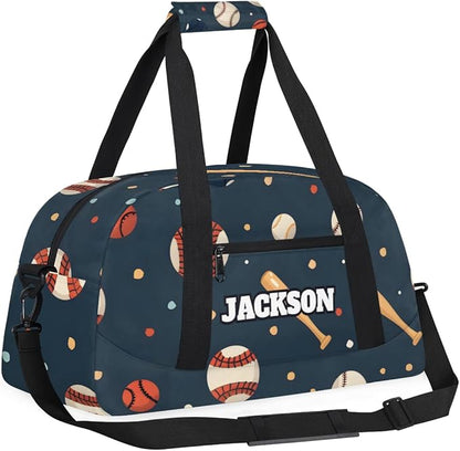 Personalized Baseball Gym Duffel Bags for Kids Boys with Custom Name Sport Training Travel Bags for Overnight Weekender, Dark Blue