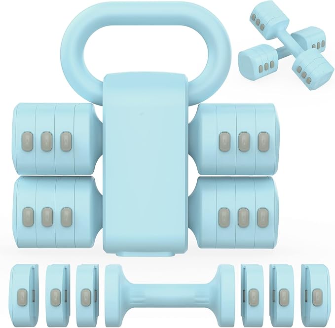 2-in-1 Adjustable Dumbbells Set, 4 Levels Weight Dumbbells Set for Women Men, Each 2.2/3.3/4.4/5.5lb Hand Weights with Kettlebell Form for Home Gym Exercise Training