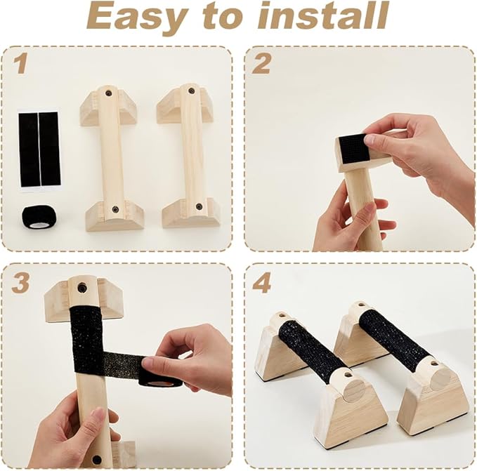 AHANDMAKER Wooden Parallettes Bars for Handstand Training in Natural Bisque Calisthenics Equipment Push Up Bars Dip Stands for Home Gym Strength Training Men Fitness Essentials