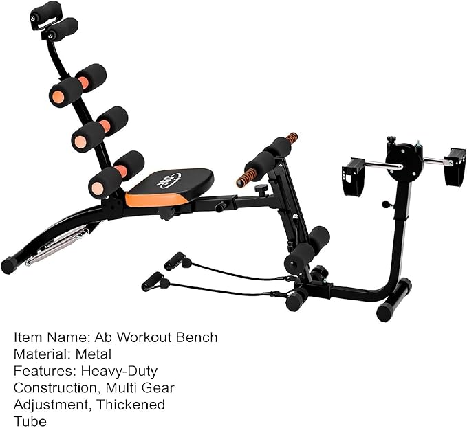 Multi-Function Ab Workout Bench with Resistance Bands and Preacher Curl Pad, Adjustable Ab Crunch Machine, Foldable Sit-Up Bench for Home Gym Strength Training and Leg Extension