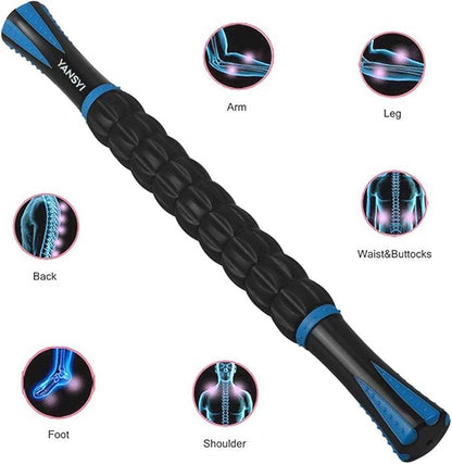 YANSYI Professional 9-Roller Deep Tissue Massage Stick - Portable Muscle Recovery Roller for Athletes, Relieves Post-Workout Soreness & Leg/Back Pain - Portable Physio Tool (Blue 1)