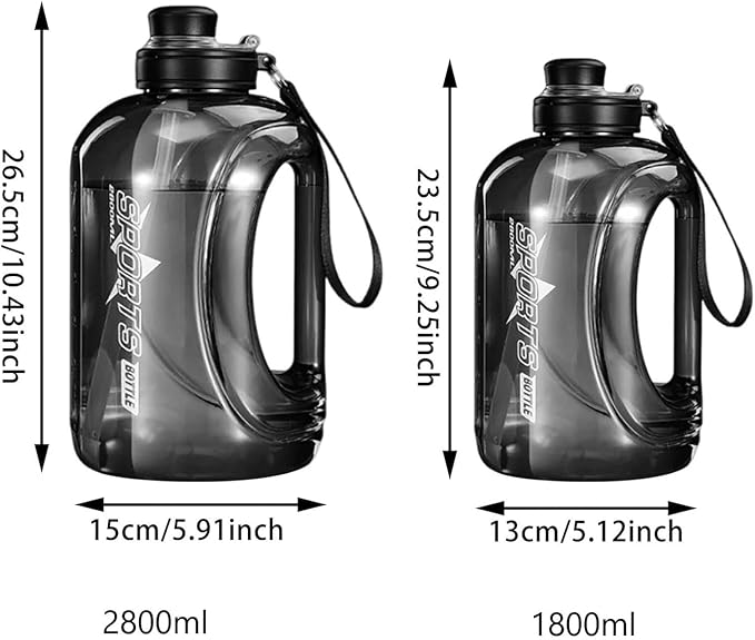 Large Water Bottle with Measurements, 1.8L/2.8L Water Bottle with Straw and Chug Lid, Leakproof Sports Jug with Handle for Gym Running Hiking Travel (Pink, 1.8, Liters)