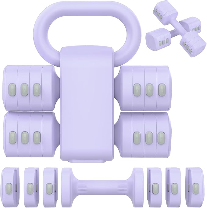 2-in-1 Adjustable Dumbbells Set, 4 Levels Weight Dumbbells Set for Women Men, Each 2.2/3.3/4.4/5.5lb Hand Weights with Kettlebell Form for Home Gym Exercise Training
