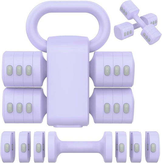 2-in-1 Adjustable Dumbbells Set, 4 Levels Weight Dumbbells Set for Women Men, Each 2.2/3.3/4.4/5.5lb Hand Weights with Kettlebell Form for Home Gym Exercise Training