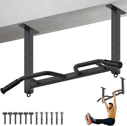 Kipika 32" Ceiling Mounted Pull Up Bar - Heavy Duty, Highly Adjustable, Multifunctional Chin Up Bar - Home Gym System with Punching Bag Hanger and Resistance Bands Training