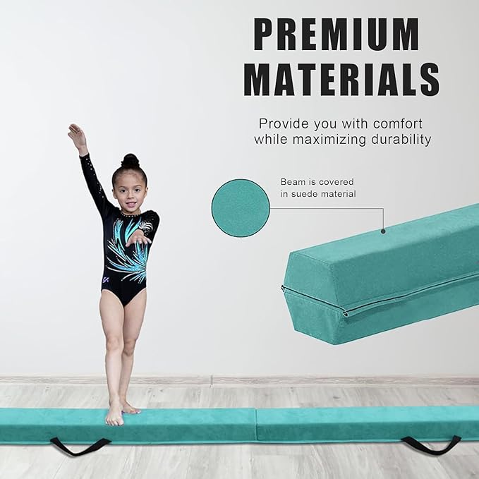 8FT/9.5FT Folding Balance Beam, Portable Gymnastics Beam Equipment with Non Slip Rubber Base & Suede Cover for Training/Practice/Professional Home Exercise