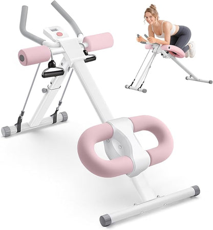 Ab Machine, Adjustable Ab Trainer Machine for Abs Workout at Home Gym, Abdominal Trainer for Stomach Workout, Foldable Abdominal Exercise Machine with Knee Protection and LCD Monitor