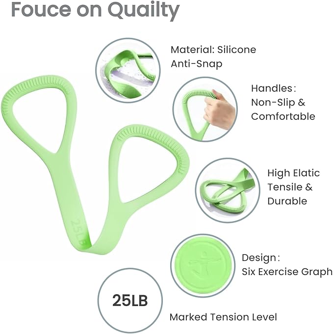 Figure 8 Resistance Band with Handles, Silicone Exercise Bands for Physical Therapy, Arm Shoulder Back Chest Workout, Portable Home Fitness Stretching Equipment for Yoga & Pilates