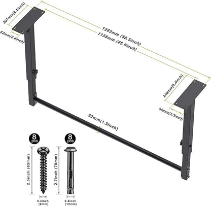 Kipika 48" Ceiling Mounted Pull Up Bar, Heavy Duty Multi-Grip Chin Up Bar,Mounted Pullup Bar, Adjustable Height, Pull Up Bands for Chin Ups & Body Stretching, Ideal for Home Gym and Strength Training