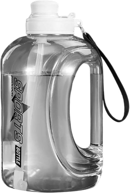 Large Water Bottle with Measurements, 1.8L/2.8L Water Bottle with Straw and Chug Lid, Leakproof Sports Jug with Handle for Gym Running Hiking Travel (White, 2.8, Liters)