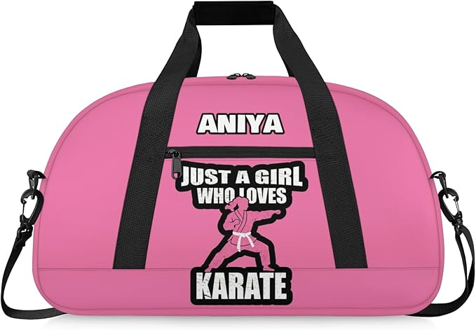 Custom Name Taekwondo Karate Duffle Bag for kids Girls - Personalized Martial Arts Gear Bag, Water-Resistant Sparring Equipment Bag, Karate Pink