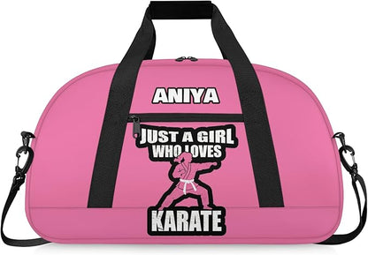 Custom Name Taekwondo Karate Duffle Bag for kids Girls - Personalized Martial Arts Gear Bag, Water-Resistant Sparring Equipment Bag, Karate Pink