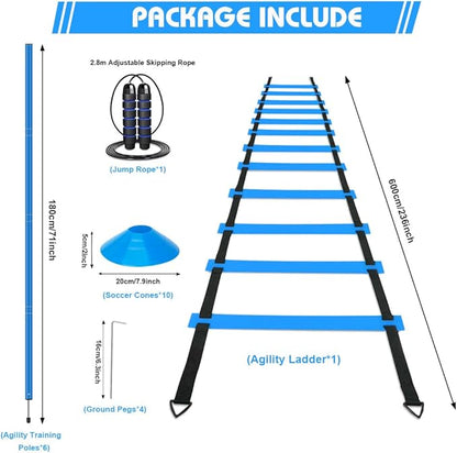 HOTOOLME Agility Training Poles Equipment Soccer Training Equipment includes 6 Agility Poles,Agility Ladder, 10 Soccer Cones,Jump Rope for Speed Training, Soccer Training, Basketball Athletes & Kids