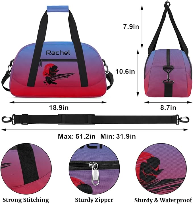 Personalized Martial Art Bag Duffel Bag for Boys Girls, Custom Taekwondo Karate Bag for Travel Weekender Practice Gradient Red