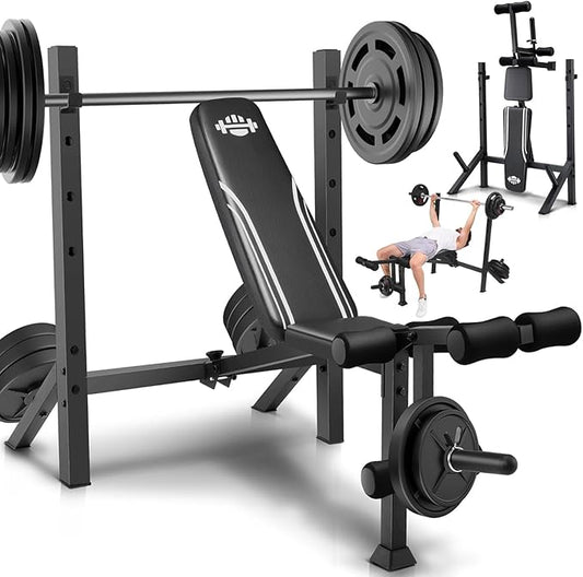 OPPSDECOR 900 LBS Weight Bench Set with Squat Rack, Adjustable Bench Press Set with Leg Extension and Leg Curl, Foldable Flat/Incline/Decline Workout Bench for Home Gym