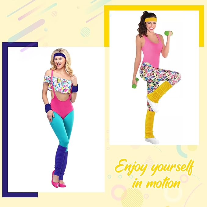 Leg Warmers for Women 80s Headband Wristbands Neon Leg Warmers Set for Sport Yoga - 80s Workout Clothes 90s Outfit for Women