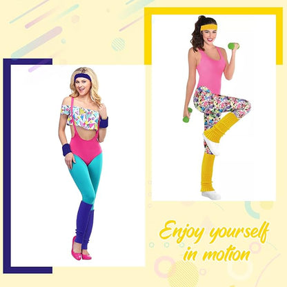 Leg Warmers for Women 80s Headband Wristbands Neon Leg Warmers Set for Sport Yoga - 80s Workout Clothes 90s Outfit for Women