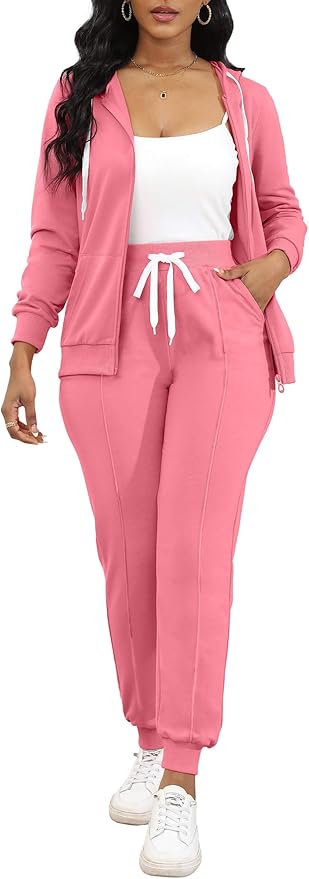 CLOCOR Track Suits for Women Set - Casual 2 Piece Outfits Sweatsuit Pocket Hoodies Long Sleeve with Patchwork Pants Set