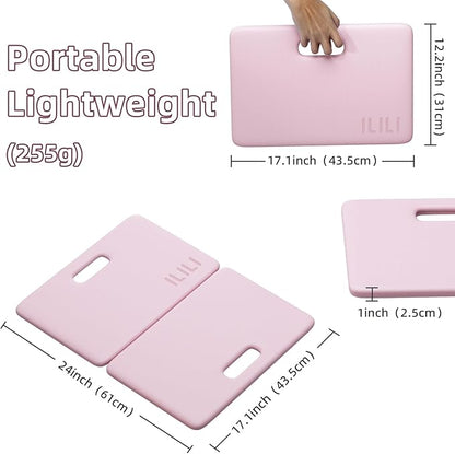 ILILI Yoga Knee Pad Foldable, TPE Soft Pad 24*17*0.5inch (Folding Size 17*12*1inch) for Knee Push-ups, Plank Support＆Elbow/Knee Support, Portable and Lightweight for Yoga Pilates, Fitness Exercise, Outdoor