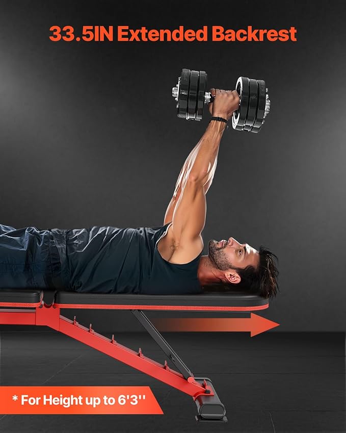 VEVOR Weight Bench, 1200lbs Heavy Duty Stable Weight Bench Press for Full Body Workout, Adjustable Exercise Sit up Bench for Home Gym Strength Training, Flat Bench with Quick Folding & Fast Adjustment