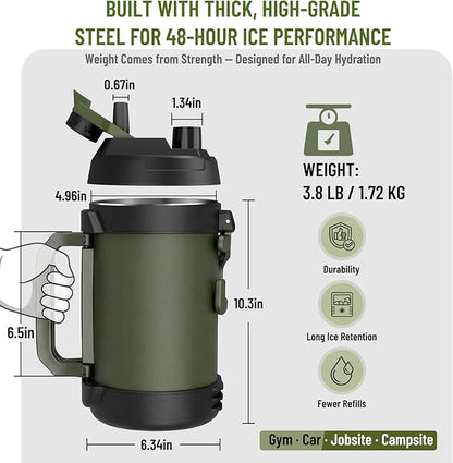 Hydraful Gallon Water Bottle, 128 oz Large Insulated Stainless Steel Sports Water Jug, Large Triple Wall Vacuum Insulation Water Bottle-Keeps Cold up to 48 Hrs-Sweat Proof, for Gym, Hiking & Camping