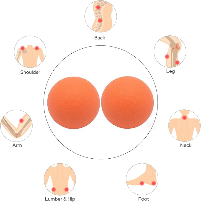 Small Hard Massage Ball 2 Pack. Lacrosse Ball Size Fascia Balls for Trigger Point Deep Tissue Myofascial Release Muscle Relax Plantar Fasciitis Relief Physiotherapy Yoga Pilates (Orange)