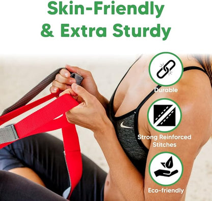 sport2people Stretching Strap for Yoga, Flexibility, Rehabilitation - 2 Free Exercise Ebooks - Get Flexible with 12-Loop Stretch Band for Rehab, Recommended by Physical Therapists and Trainers