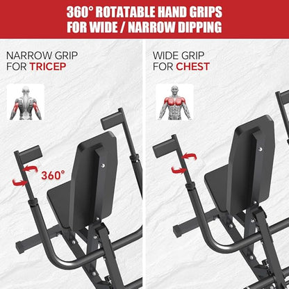 SPART Seated Dip Machine, Plate Loaded Tricep/Bicep Dip Press Machine with Cable Bar & Band Peg for Biceps Chest Training, Upper Body Push Workout, Hold up to 440LBS