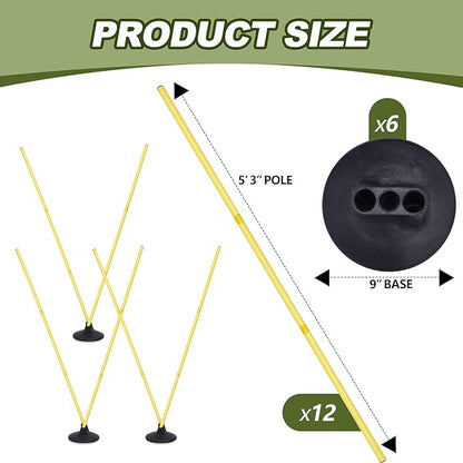 Wenqik 12 Pcs Soccer Agility Poles Set with 6 Training Poles Soccer Bases Detachable Speed Pole Highly Visible Yellow Sports and Agility Training Equipment Slalom Poles to Improve Balance Quickness