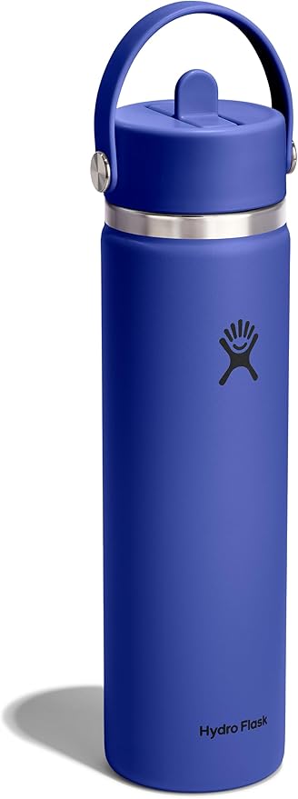 Hydro Flask Water Bottle - Insulated Stainless Steel - Wide Straw Lid, Non Spill, Leakproof in 24 Oz Capri Blue