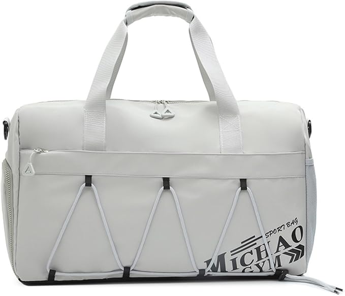Gym Bag for Men Women, Waterproof Sports Duffle Bag with Shoe Compartment & Wet Pocket, Small Travel Duffel Bag Overnight Carry on Weekender bag for Workout, Fitness, Overnight, Yoga - White