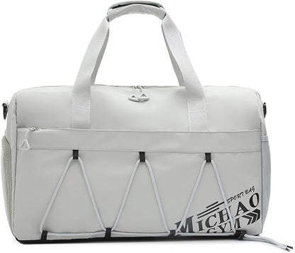 Gym Bag for Men Women, Waterproof Sports Duffle Bag with Shoe Compartment & Wet Pocket, Small Travel Duffel Bag Overnight Carry on Weekender bag for Workout, Fitness, Overnight, Yoga - White