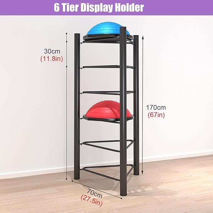 Commercial Gym Exercise Ball Holder Half Ball Balance Trainer Holder Freestanding Exercise Half Ball Stand Rack, Gym/Yoga Studio 5/6 Layer Stability Balls Organizer, Wor,White-5 Tier