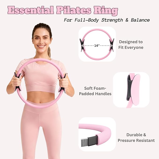 Pilates Kit, Home Pilates Kit with Pilates Ring and Ball Set, 14-Piece Full Body Pilates Equipment Set with Resistance Bands, Sliders, Ankle Weights & Grip Socks for Home Workouts