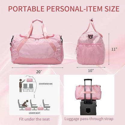 Gym Bag for Women Men Duffle Bag for Travel with Shoes Compartment and Wet Pocket Small Carry on Weekender Bags for Sports Overnight Fitness Yoga Dance Workout Swimming Hospital Tote (Pink)